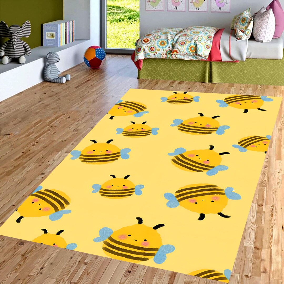 Bee Rug Runner Bumblebee Kids Rug: Yellow Bee Nursery Playroom Carpet, Non Slip ...