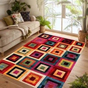 Tappeto Bauhaus Color Block Squares: tappeto patchwork geometrico moderno, antiscivolo, lavabile in lavatrice