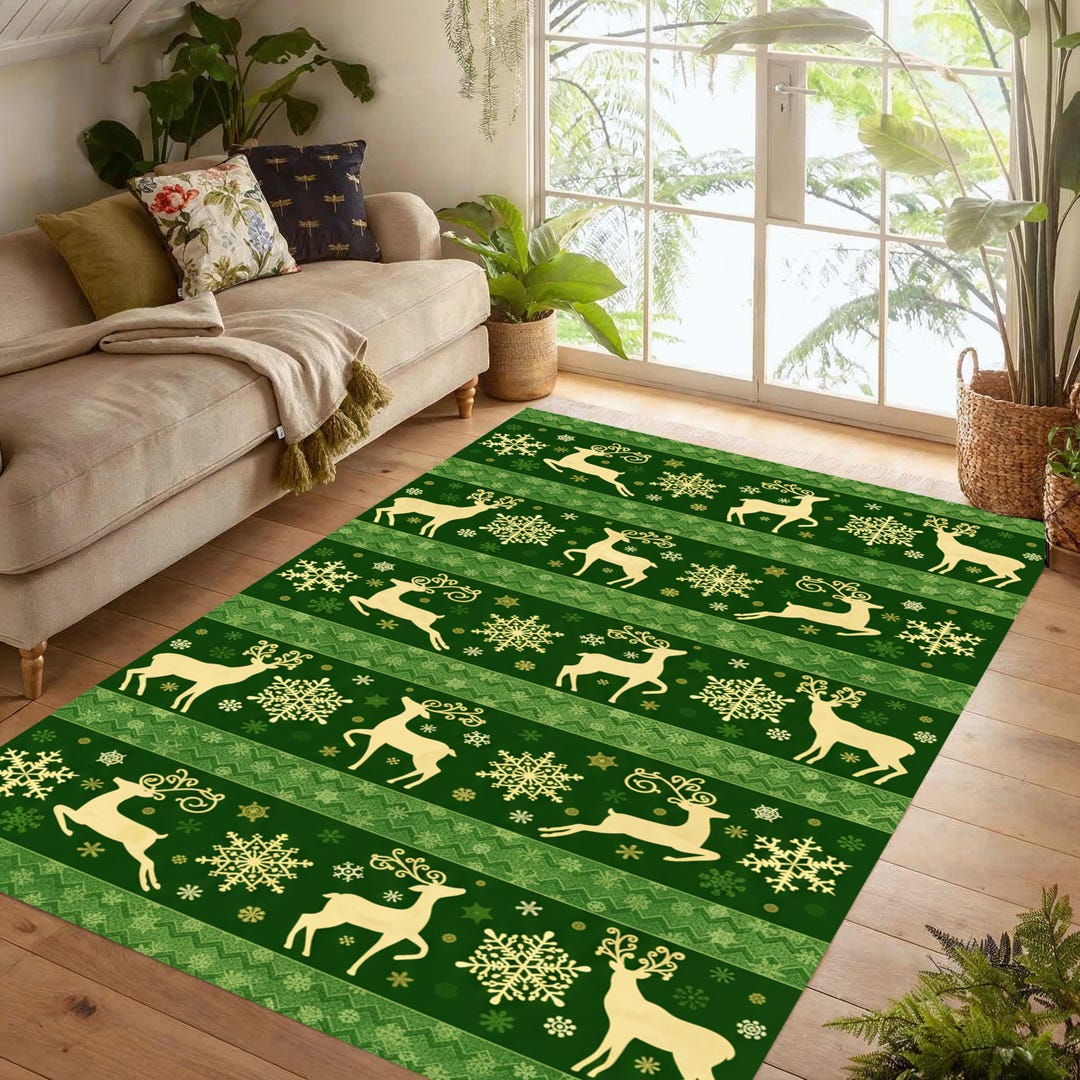 Area Rug Over Carpet Ugly Carpet In Rental Green Reindeer Christmas Area  Rug: Nordic Snowflake Pattern