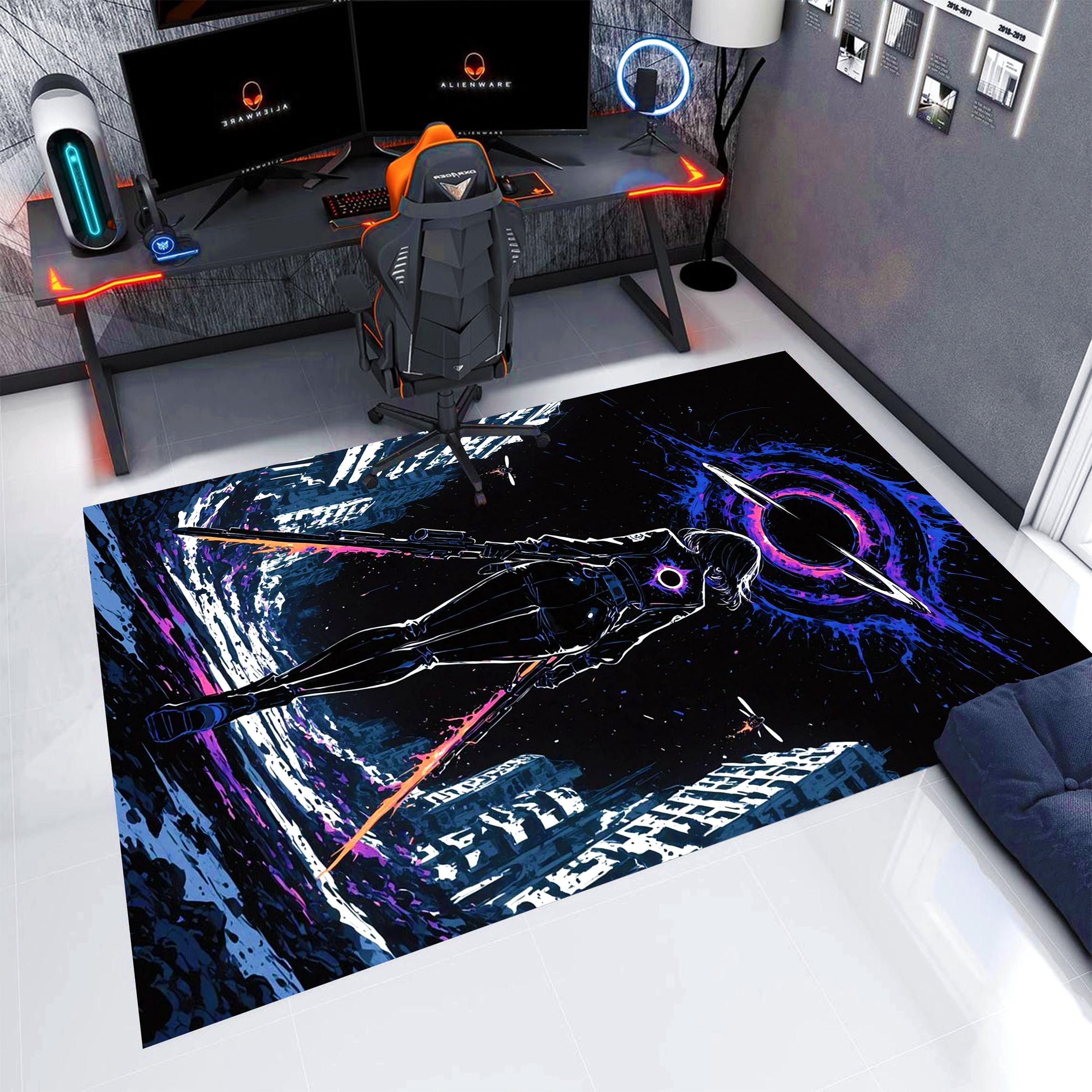 Cyperpunk Rug Cyberpunk Girl Gamer Rug: Neon Sci Fi Synthwave Carpet, Machine ...