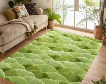 Tapete Folha de Ginkgo Verde: Tapete minimalista com estampa botânica da natureza, lavável à máquina e antiderrapante.