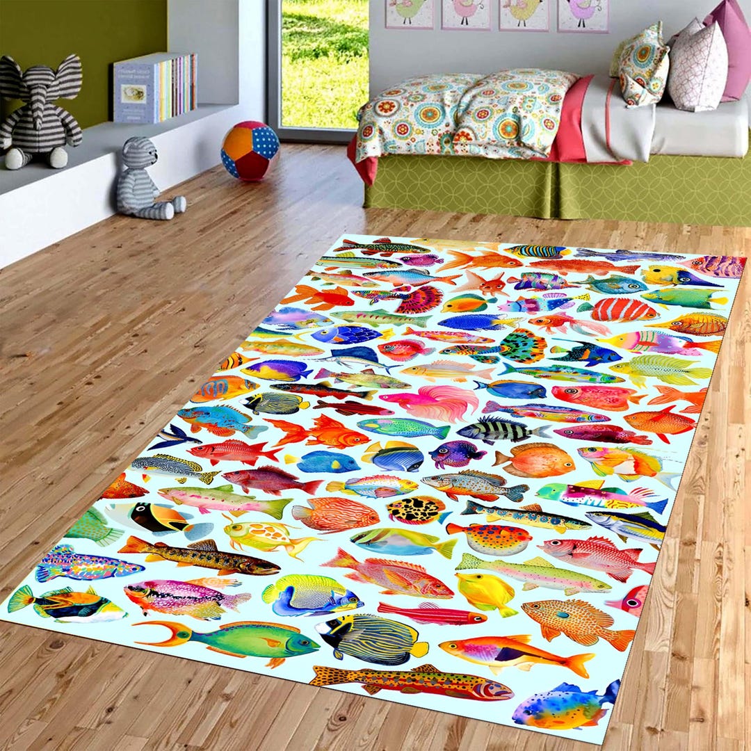 Tropical Fish Area Rug: Ocean Sea Life Carpet, Non-slip Machine ...