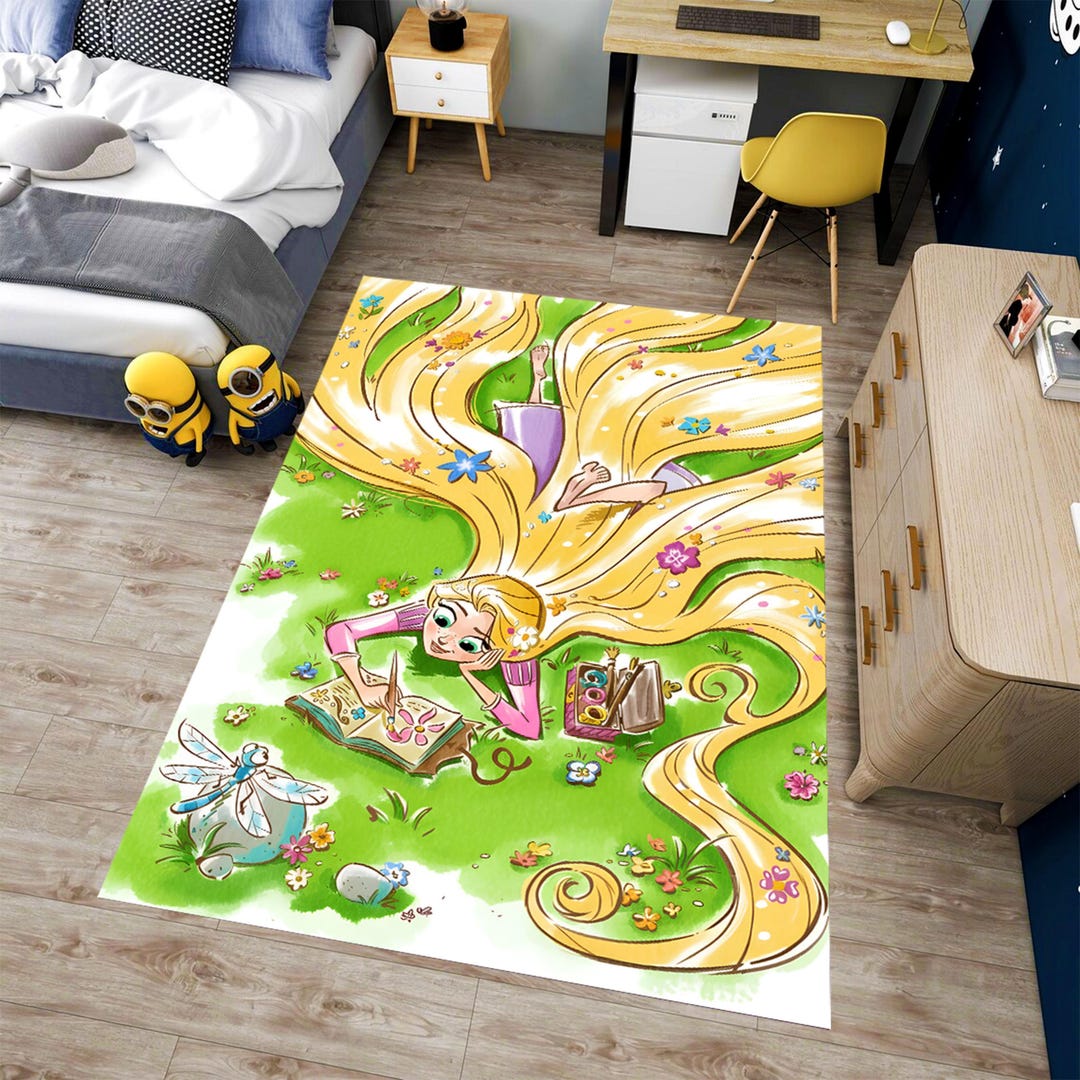 Long Haired Fairy Tale Princess Rug: Kids Room Carpet, Machine-washable ...