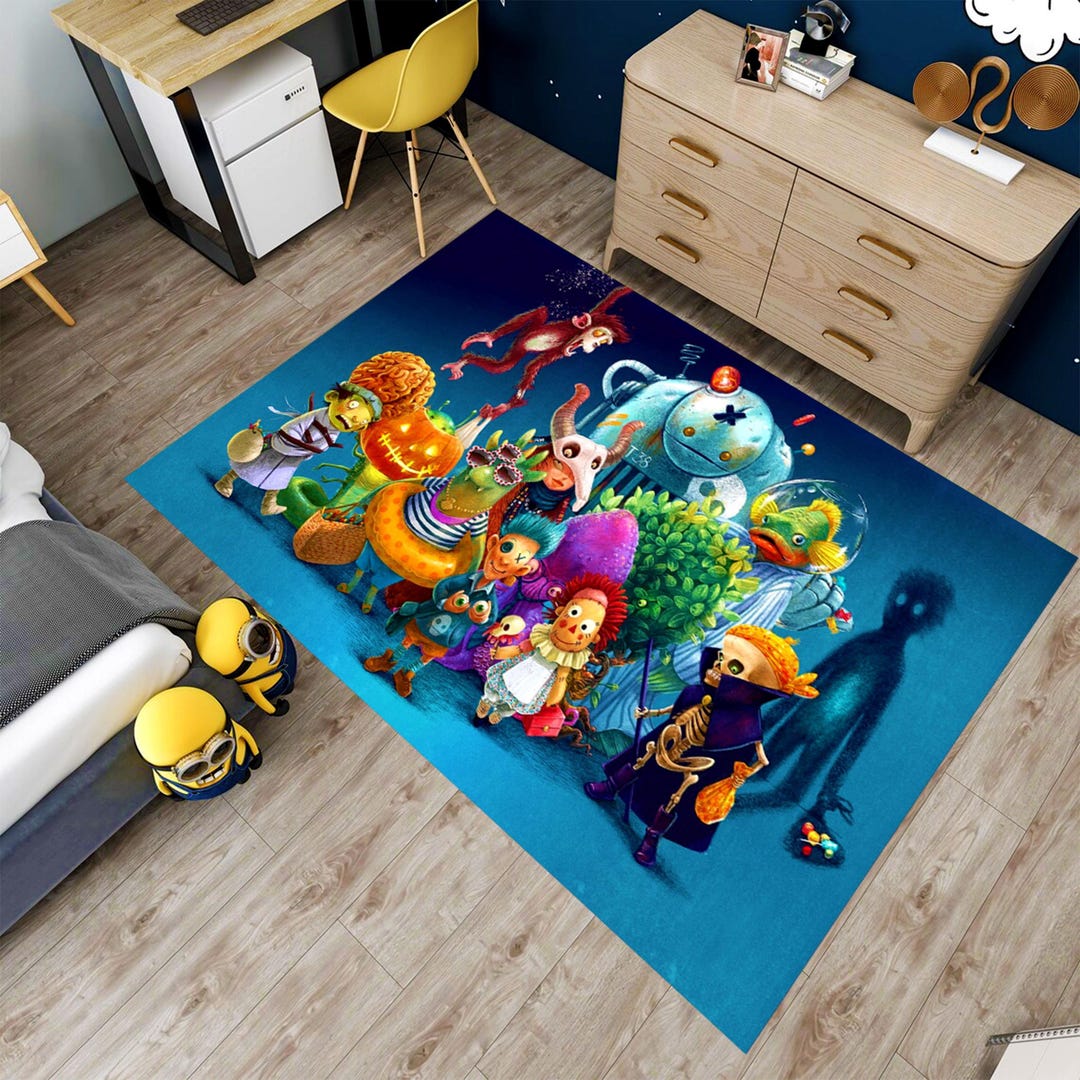 Monster Parade Kids Rug: Colorful Cartoon Creatures, Non-slip Machine ...