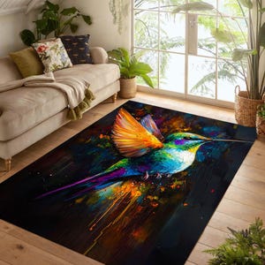 Colorful Hummingbird Area Rug: Non-Slip, Machine-Washable, Low-Pile
