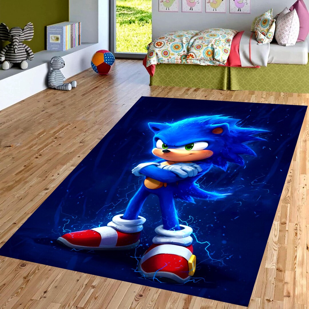 Sonic Shadow Rug Sonic Kids Rug: Electric Blue Hedgehog Area Carpet, Non-slip Machine ...
