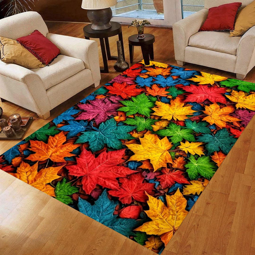 Colorful Autumn Leaves Rug: Vibrant Maple Fall Area Carpet, Non-slip ...