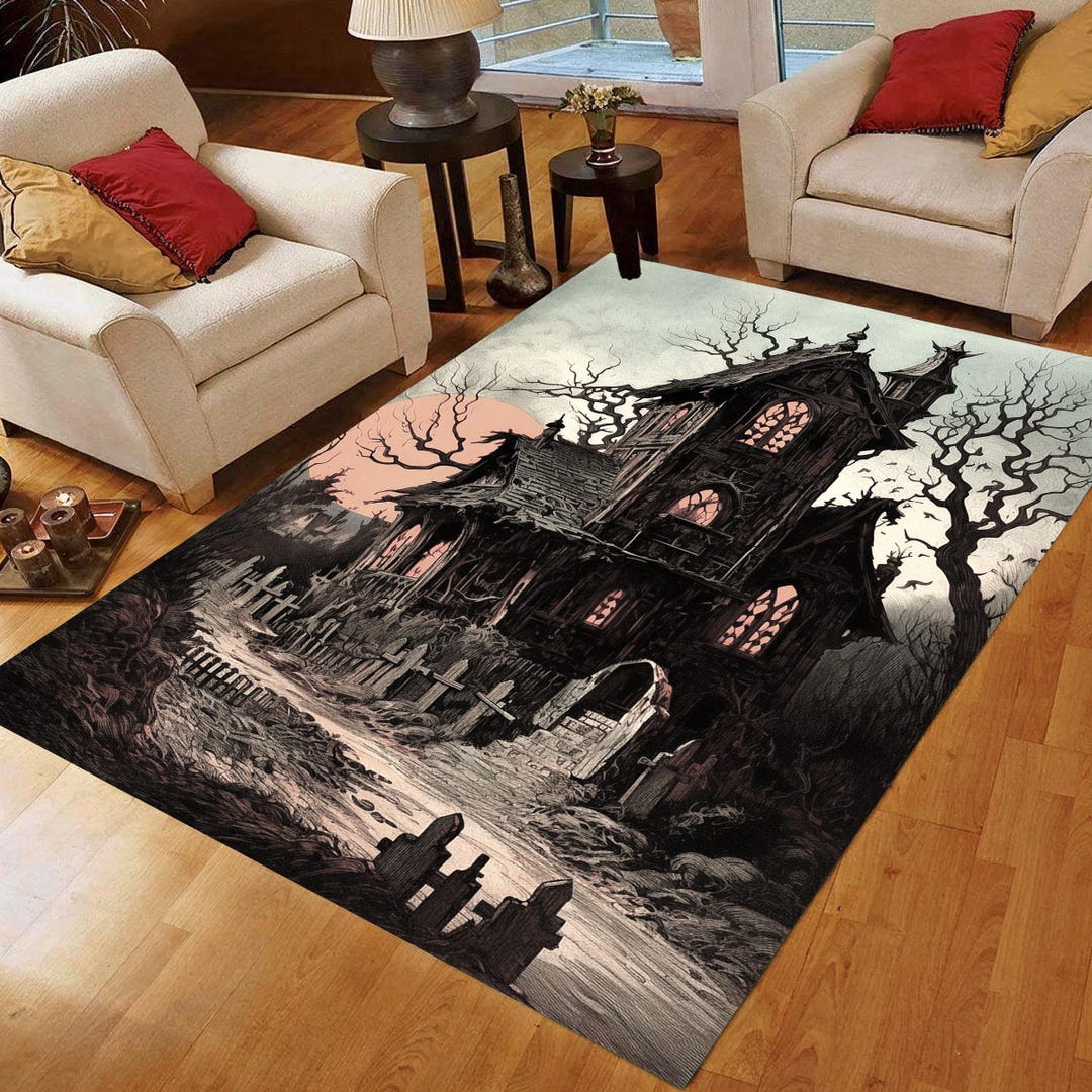 Large Spooky Rug Haunted House Halloween Rug: Spooky Gothic Mansion Area Carpet, Non ...