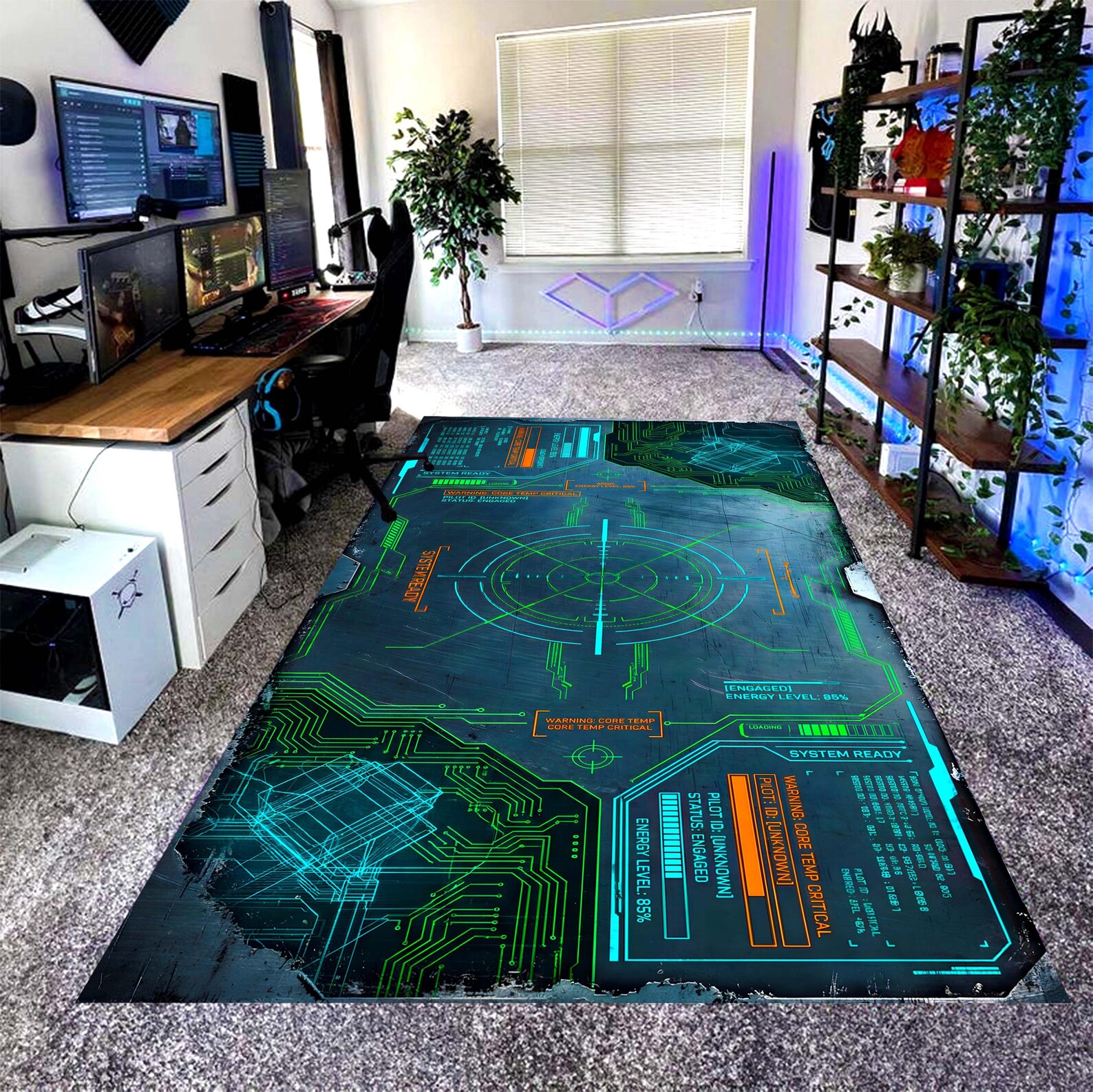 Cyber HUD Gaming Area Rug: Circuit Board Sci Fi Interface Carpet ...