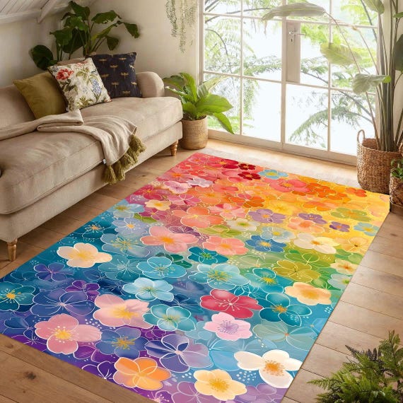 Flower Floor Mat / Rainbow × Ecru beige ,カテゴリ 【公式通販】