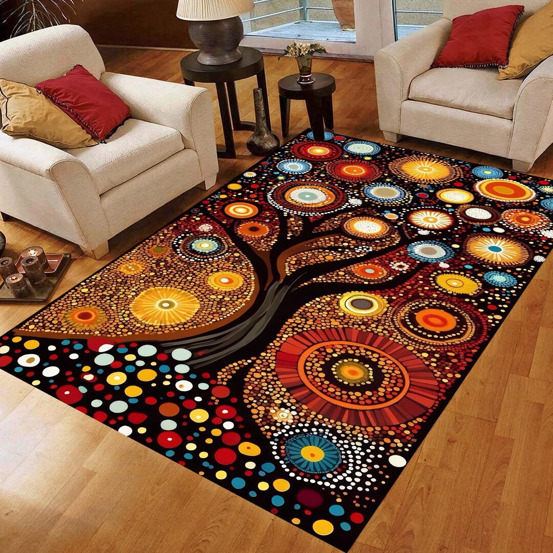 Dot Mandala Tree Area Rug: Tree of Life Circle Pattern Carpet, Non-slip ...