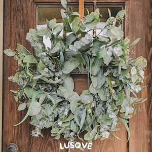 Green Leaves Eucalyptus Wreath Artificial Eucalyptus Wreath Realistic Greenery for Front Door Handmade Natural Wall Decor