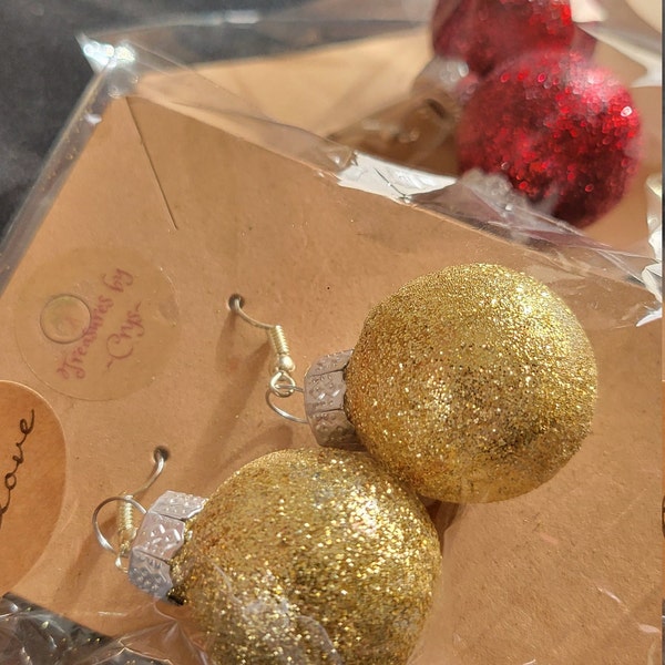 Christmas Holiday Glitter Bauble Ornament Earrings (11 color choices)
