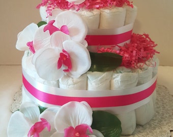 Orchid Diaper Cake, Baby Shower Centerpiece