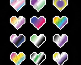 Pixel Heart LGBTQ+ Pride Stickers (12 color variations)