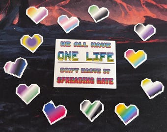 Gamer "One Life" Pixel Hearts LGBTQ+ Pride Stickers (Set of 13 Stickers)