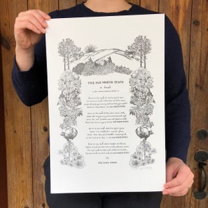 The OLD NORTH STATE North Carolina Toast, Large Letterpress Botanical Print, Hostess Gift, Tarheel Grad, Mt Mitchell, Cabin Art, Asheville image 2