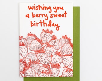 BERRY BIRTHDAY CARD, Hand Drawn Strawberries, Summer Birthday Card, Berry Sweet Birthday, Home-Grown, Farmers Market, Abundance, Strawberry