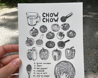 CHOW CHOW Recipe Card Letterpress Art Print for Foodies