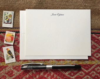 Personalized Letterpress Stationery Set of 50 – Edwardian Script Cotton Notecards
