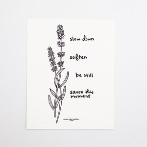 Lavender Letterpress Art Print – Slow Down, Be Still (8x10 Wall Art)