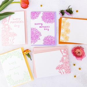 MUTTERTAGSPAKET, Letterpress Grußkarten Set, Fröhlich, Lustiges Kartenpaket, Garten, Natur, Botanisch, Floral, Geschenk für Mama, Briefpapier