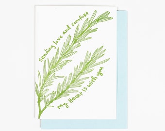 ROSEMARY SYMPATHY CARD with the phrase: "Sending love and comfort. My heart is with you."