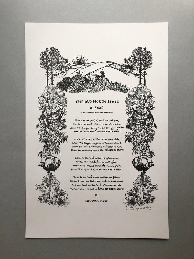 The OLD NORTH STATE North Carolina Toast, Large Letterpress Botanical Print, Hostess Gift, Tarheel Grad, Mt Mitchell, Cabin Art, Asheville image 3