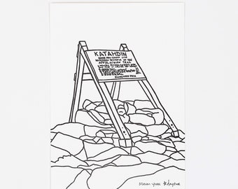 Impresión tipográfica del Monte Katahdin: arte mural del sendero de los Apalaches, regalo para senderistas