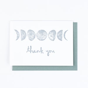 MOON PHASE Thank You Letterpress Greeting Card, Handmade Stationery, Phases of the Moon, Moon Lover, Astrology, Full Moon, New Moon, Thanks image 1
