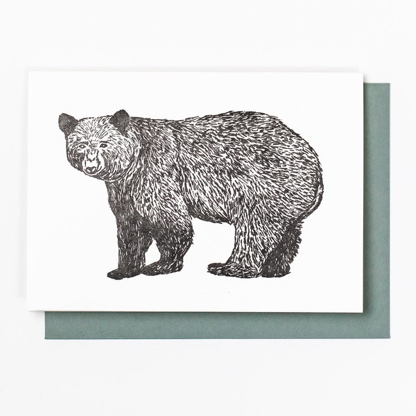 BLACK BEAR Letterpress Greeting Card, Stationery, Gift for Nature Lover, Appalachian Ursus Bear, Wildlife, Local Fauna, Card for Mom, Thanks