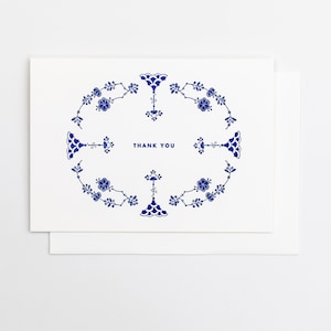 FURNIVALS BEDANKT Letterpress Groet, Handgemaakt Briefpapier, Denemarken Blauw, Royal Copenhagen, Chinoiserie Chic, Grandmillennial, Elegant