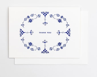 FURNIVALS THANK YOU Letterpress Greeting, Handmade Stationery, Denmark Blue, Royal Copenhagen, Chinoiserie Chic, Grandmillennial, Elegant