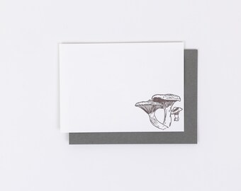 Mushroom Letterpress Notecard Set of 10 – Hand Drawn Fungi Woodland Stationery