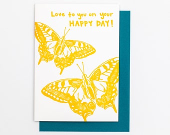 SWALLOWTAIL HAPPY DAY Card, Hand Drawn Butterfly, Wedding, Birthday, Congrats, Congratulations, Cheerful Summer Card, Appalachia, Nature