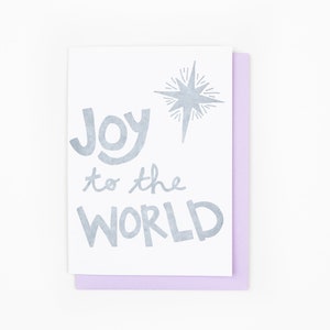 JOY to the WORLD Letterpress Christmas Card, Winter Holiday, Christian Greeting, Christmas Star, North Star, Three Kings, Magi, Hymn image 1