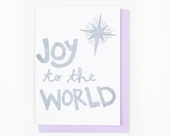 JOY to the WORLD Letterpress Christmas Card, Winter Holiday, Christian Greeting, Christmas Star, North Star, Three Kings, Magi, Hymn