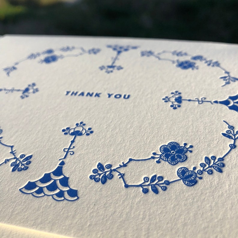FURNIVALS THANK YOU Letterpress Greeting, Handmade Stationery, Denmark Blue, Royal Copenhagen, Chinoiserie Chic, Grandmillennial, Elegant image 7