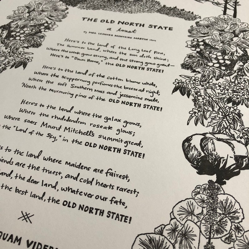 The OLD NORTH STATE North Carolina Toast Large Letterpress Etsy