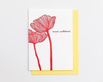 POPPY SINCERE CONDOLENCES Letterpress Greeting Card