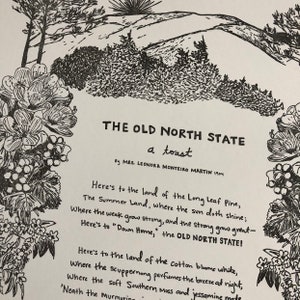 The OLD NORTH STATE North Carolina Toast, Large Letterpress Botanical Print, Hostess Gift, Tarheel Grad, Mt Mitchell, Cabin Art, Asheville image 4