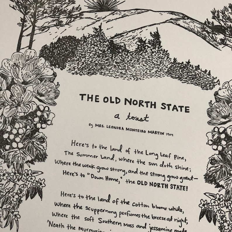 The OLD NORTH STATE North Carolina Toast Large Letterpress Etsy