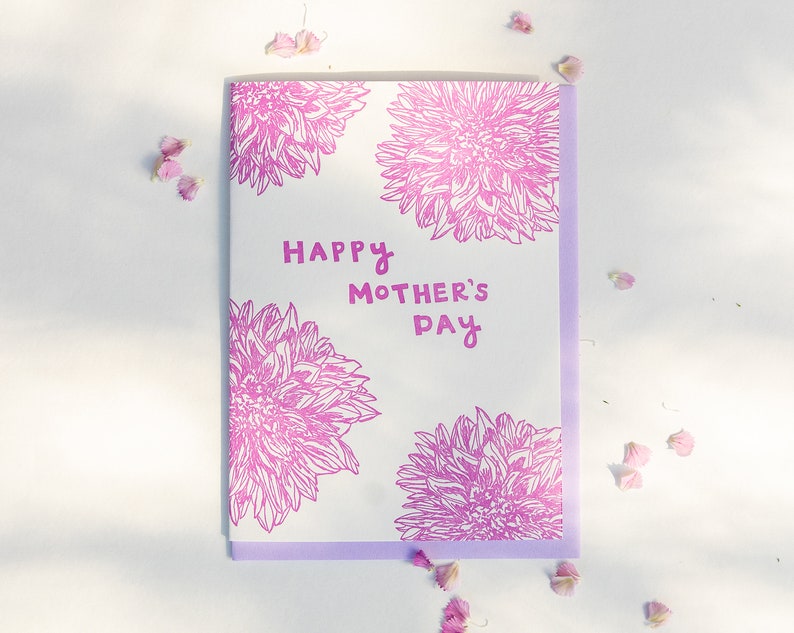 MOTHER'S DAY CARD, Letterpress Greeting for Mom, Nature, Garden, Dahlia, Floral, Elegant, Sweet, Botanical, Hand-drawn, Gardener, Southern image 1