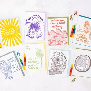Cheerful Letterpress Birthday Card Bundle, Set of 8 Cards, Variety Pack image 1