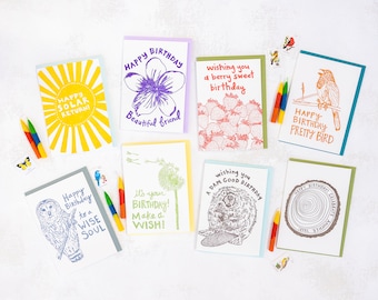 Cheerful Letterpress Birthday Card Bundle, Set of 8 Cards, Variety Pack