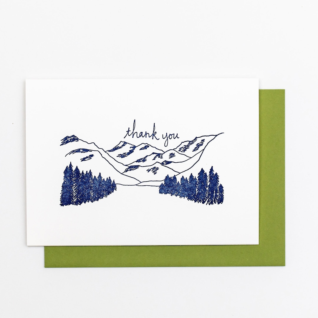 Mountain Thank You Card, Hand-drawn Letterpress Stationery - Etsy