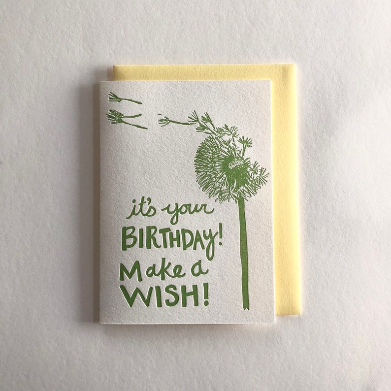DANDELION WISH BIRTHDAY / Letterpress Greeting Card / Letterpress Birthday Cards / Letterpress Stationery / Spring Birthday / Flower Card image 2