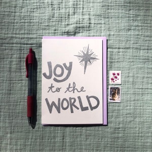 JOY to the WORLD Letterpress Christmas Card, Winter Holiday, Christian Greeting, Christmas Star, North Star, Three Kings, Magi, Hymn image 2