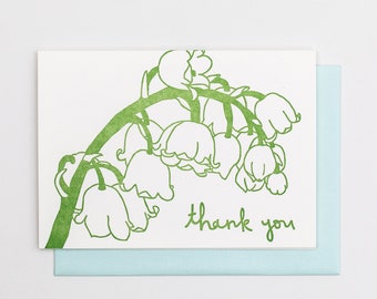 LILY of the VALLEY Thank You Card, Letterpress Greeting Card, Spring Nature Card, Appalachian Flora, Spring Ephemerals
