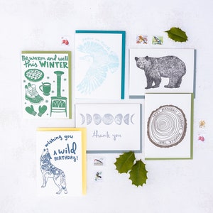 WINTER BUNDLE, Letterpress Grußkarten Set, Fröhlich, Ernst, Lustige Karte, Schnee, Frieden, Imbolc, Handgezeichnete Typografie, Saisonales Wohnen